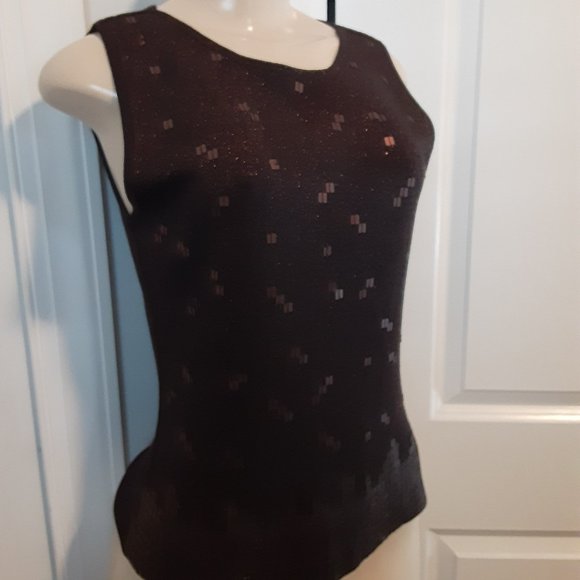 Vintage Joseph A brown Metallic shimmer beaded sleeveless silk top - Picture 1 of 12